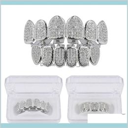 Grillz Dental Body Hip Hop Jewellery Mens Diamond Teeth Personality Charms Gold Iced Out Grills Rapper Men Fashion Accessories Drop 290m