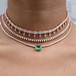 Wedding Engagement Iced Out Bling Women Choker Chain Marquise Cubic Zirconia CZ Sparking Tennis Necklace Chokers239e