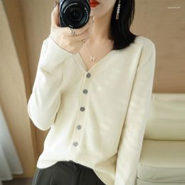 Women's Knits 2023 Spring Summer Women V-neck Cardigan Coats Female Loose Thin Knitted Jackets Ladies Solid Colour Sweater Overcoats S92