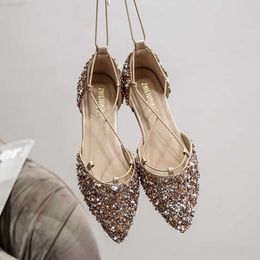 Dress Shoes Bling Gold/Silver Cross Tied Sandals Woman Flats D'orsay Glitter Gladiator Sandalias Femmes Lace-Up Ballerinas Party Ball Shoes L230721