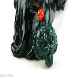 Chinese 100% Natural Nephrite hetian Jade Tiger Head Lucky Jade pendant necklace2236