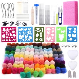 Craft Tools KRABALL Felting Needle Kit 56 Colours Wool Roving with Eyes For Toy DIY Craft Wool Fibre Needle Felting Starter Handcraft Kit 230721