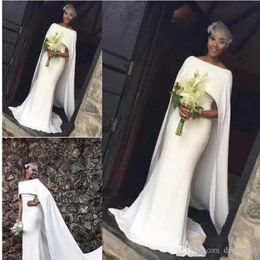 Latest Satin Mermaid Wedding Dresses African Girl With Cape Zipper Back Arabic Bridal Dresses Wedding Gowns341T