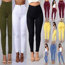 Women's Jeans Thin High Waist Stretch Women Pencil Pants Tight Candy-colored Full Length Skinny White Black Blue Yellow Solid Color Jean