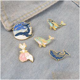 Pins Brooches Whale Dolphin Marine Animal Enamel Pins Seagl Hat Backpacks Clothes Metal Badge Lapel Brooch Jewellery Gift Wholesale D Dhtec