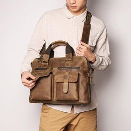 Briefcases Vintage Real Genuine Leather Men Messenger Bags Big Capacity Cow Male Breifcases 14 Inch Laptop Handbags