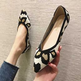 Dress Shoes Leopard Pointed toe stretch fabric ballet flat shoes woman soft bottom slip on flats women stripes breathable ballerina female L230721