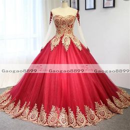 2019 red Ball Gown Mexico Quinceanera Dresses gold lace appliques Sweet 16 Dresses Prom Dresses plus size Lace Up vestidos de quin3293