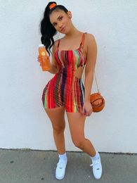 Women s Jumpsuits Rompers hirigin Women Sexy Tie dye Suspender Playsuit Summer Streetwear Sports Spaghetti Strap Cutout Waist Slim Fit Short 230720