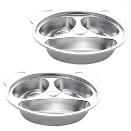 Plates 2 Pcs Toddler Tray Lunch Plate Home Divided Stainless Steel Kids Dinner Snack Serving Baby