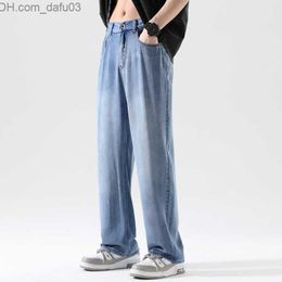 Men's Pants High quality 100% Lyocell denim men's spring/summer casual elastic waist denim men's loose straight blue pants S-3XL Z230721