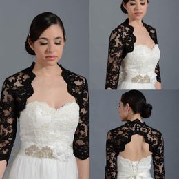 Vintage Black Lace Wedding Bridal Bolero Jacket Cap Wrap Shrug Custom Satin Half Sleeve Front Open Jacket for Wedding Evening Dres244i