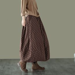 Skirts NINI WONDERLAND Autumn Winter Print Cotton Skirt Women Elastic Waist Thick Warm Long Female Loose Vintage 230720