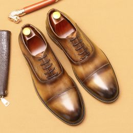 Italian Mens Genuine Leather Oxfords Dress Shoes 2023 Summer New Style Designer Brand Vintage Wedding Party Social Shoes for Man