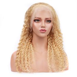 HCDIV 613 Human Hair Wgis Brazilian Raw Remy Deep Wave 13 4 Lace Front Wig Light Blonde Wig Factory Whole DP 63349f