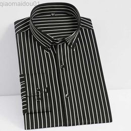 Men's Casual Shirts Men's Smooth Non-iron Stretch Soft Casual Striped Shirts Pocket-less Design Long Sleeve Standard-fit Youthful Button-down Shirt L230721