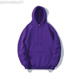 Men's Hoodies Sweatshirts Fashion Purple Men Hoodie Hip Hop Streetwear Casual Hoodies Sweatshirts Elasticity Solid Colour Fleece Thick Warm Threaded Cuffs L230721