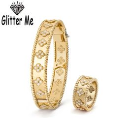 GLITTER ME Bangle Rings Sets for Women Copper High-Quality Cubic Zirconia Bracelets Ring Suit Ladies Wedding Party no box