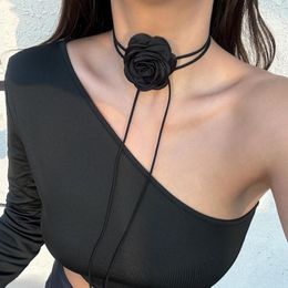 Choker Gothic Sexy Elegant Big Rose Flower Clavicle Chain Necklace For Women Wed Bridal Adjustable Rope Y2K Jewelry Accessories