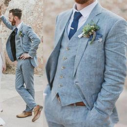 Grey BLue Groom Suits Causal Beach Wedding Suit Men Suits Bridegroom Blazer Men Groomsmen Tuxedos Party Coat Pant Jacket Pant221y