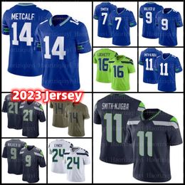 DK Metcalf 7 Geno Smith Jaxon Smith-Njigba Football Jersey Devon Witherspoon Tyler Lockett Tariq Woollen Kenneth Walker III Marshawn Lynch Bobby Wagner Jamal Adams