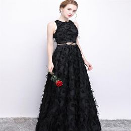 Black One-shoulder Feather Lace Bridesmaid Dress Floor-length Bridesmaid Dress Formal Dress Bodice Gown Custom Made219l