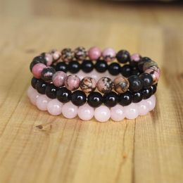 Charm Bracelets 8mm Natural Stone Bracelet Sets Men Women Rhodonite Rose Quartzs Black Onyx Beaded Stackable Wrist Mala305d