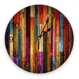 Wall Clocks Colorful Wooden Boards Retro Round Clock Acrylic Hanging Silent Time Home Interior Bedroom Living Room Office Decor