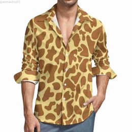 Men's Casual Shirts Giraffe Animal Print Shirt Spring Brown Spot Casual Shirts Man Fashion Blouses Long Sleeve Graphic Stylish Clothing Plus Size L230721