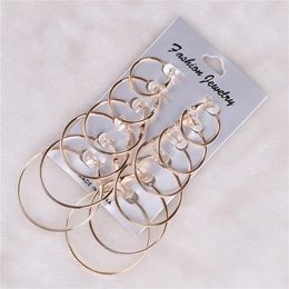 6 Pairs Set Vintage Silver Gold Big Circle Hoop Earrings for women Statement Punk Ear Clip221e