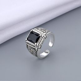 Wedding Rings Arrival Retro Thai Silver Black Crystal Men Ring Original Jewellery For Man Birthday Gift Never Fade