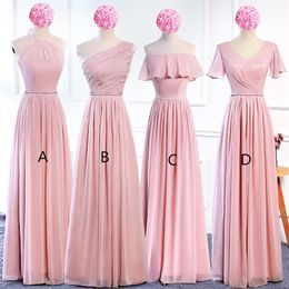 Erröten rosa Chiffon lange Brautjungfer Kleider Schnürung 2020 böhmische Brautjungfer Kleid bodenlangen Hochzeitsgast Dresses3129