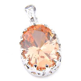 LuckyShine Mother Gift 925 Sterling Silver Oval Champagne Morganite Pendants Necklaces American Australia Holiday Jewelry2993
