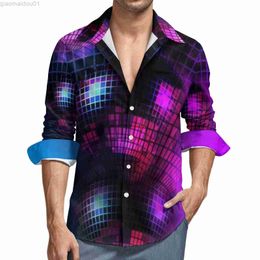Men's Casual Shirts Disco Ball Multicolor Shirt Autumn Two Tone Print Casual Shirts Men Trendy Blouses Long Sleeve Custom Streetwear Tops Big Size L230721