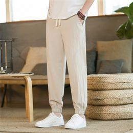 Men's Pants Spring And Summer Linen Leggings Thin Breathable Cropped Casual Ice Silk Cotton Sports Chubby 230720