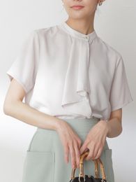 Women's Blouses Women Clothing Chic Stand Collar Spliced Fashion Chiffon Shirt Summer Commute Office Lady Korean Beading Solid Color