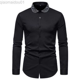 Men's Casual Shirts Mens Long Sleeve Dress Shirts 2023 Brand Embroidery Button Up Shirt Men Party Wedding Prom Tuxedo Shirt Male Camisa Masculina L230721