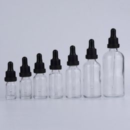 Black Cap Glass Dropper Bottles Clear 5-100ml with Glass Drop Tube Glass Pipette Bottles Tjrmc