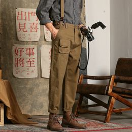 Men's Pants Japanese Casual Overalls Men's Youth Elastic Suspenders Khaki Jumpsuit Loose Straight Trousers Vintage Gentleman Leisure Pants 230720