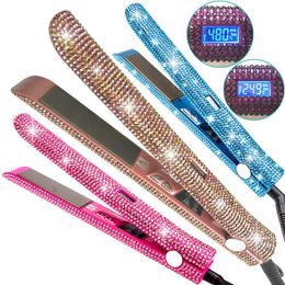 Cristal Strass Lisseur Cheveux Plaque De Titane Fer Plat Avec Affichage Numérique LCD Femme Soins Des Cheveux Styling Tools258Q