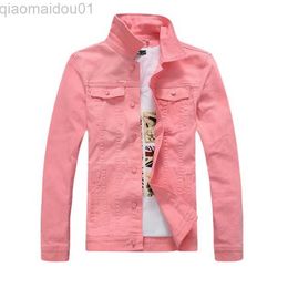 Men's Jackets Men Pink Denim Jackets Outwear Slim Fit Denim Coats New Fashion Male Cotton Casual Jeans Jackets Streetwear Jean Coats Size 4XL L230721