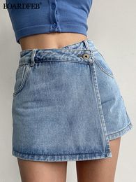 Skirts Denim Skirt Shorts Women Y2K Casual Summer Solid High Waist Shorts Asymmetrical ALine Female Streetwear Jean Mini Skirts 230720