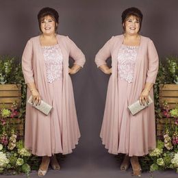 New Vintage Mother of the Bride Dresses With Jacket Ankle Length Lace Appliques Chiffon Plus Size Wedding Guest Dress Prom Evening262n