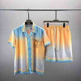 Men's Tracksuits Summer Suit 3D Digital Print T-shirt Lapel Shirt Open