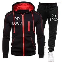 Men's Tracksuits DIY LOGO Tracksuit Autumn Winter Long Sleeve Hooded And Sport Pants Casual Zipper Design Coat Running Suits