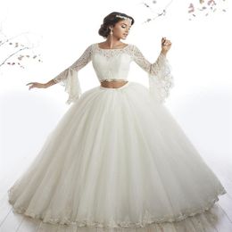 Arabic Style Ivory Lace Long Sleeve Two Piece Quinceanera Dresses Gowns vestidos de 15 anos debutante Ball Gown Long Prom evening 307p