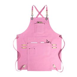 Black Gray Denim Pink Brown Canvas Apron Cafe Barista Bartender Restaurant Pastry Chef Uniform Florist Hairdresser Work Wear E70 2279T