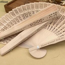 Personalised Hand-held Fans Chinese Sandalwood Fan Custom Made Names Words Hollow Out Hand Fans Summer Wedding Party Favour Supplie256e