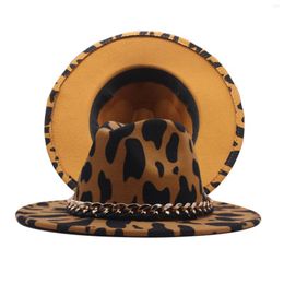 Ball Caps Vintage Style Wide Brim Fedora Hat With Cow Print Pattern And Chain Decor For Men Women - Unisex Western Jazz Cowboy