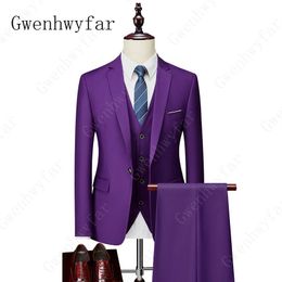 Gwenhwyfar Tide Men Colorful Fashion Wedding Suits Plus Size S-5XL Yellow Pink Green Blue Purple Suits Jacket Pants Vest 3 Pieces 231w